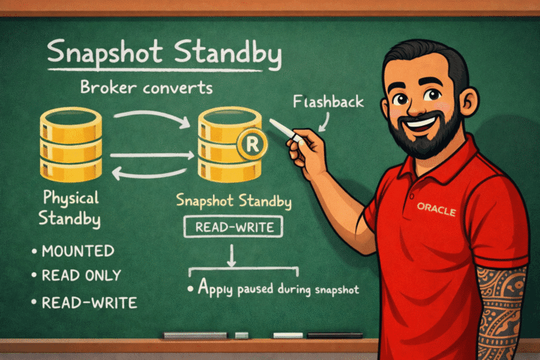 DBA Sobrinho explicando a técnica de Snapshot Standby com Data Guard Broker