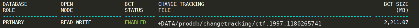 Block Change Tracking após switchover aparece como ENABLED na V$BLOCK_CHANGE_TRACKING